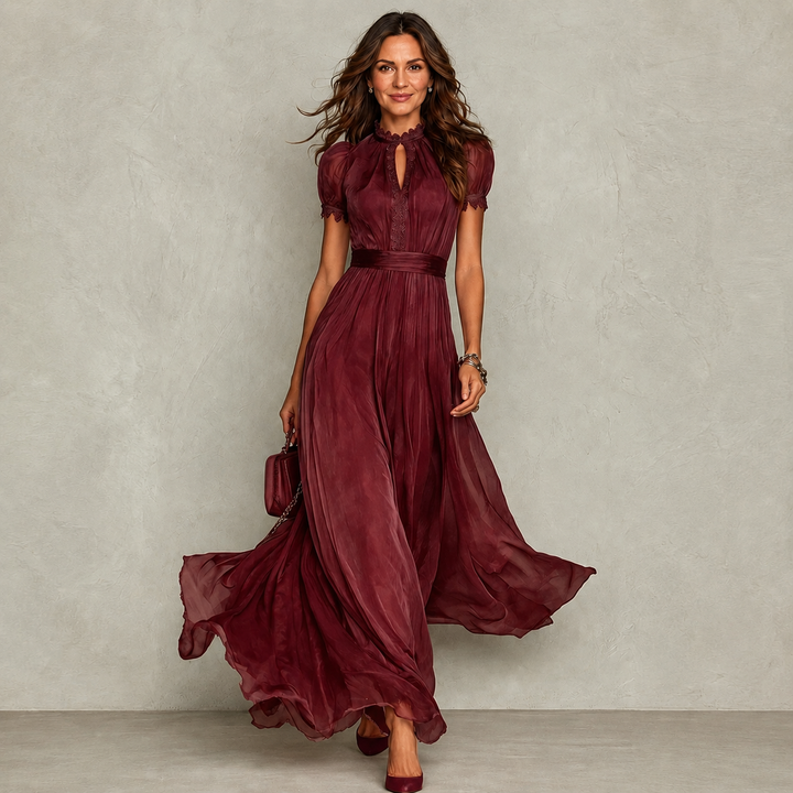 Zoey Ruffle Neck Pleated Dress for Women