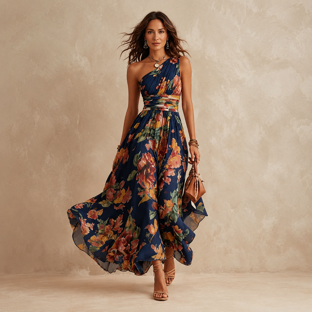 Celeste One-Shoulder Floral Maxi Dress