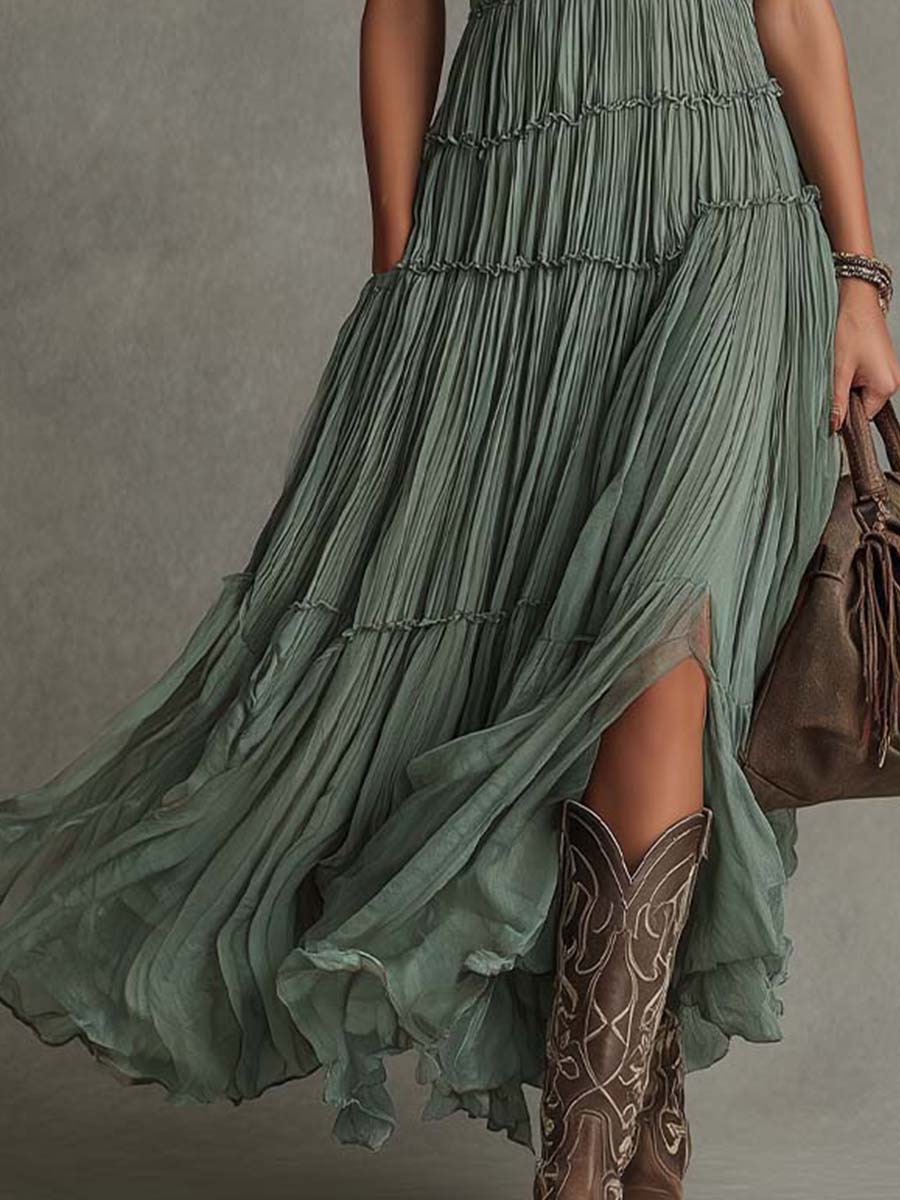 Ava Gathered V-Neck Maxi Dress for Women