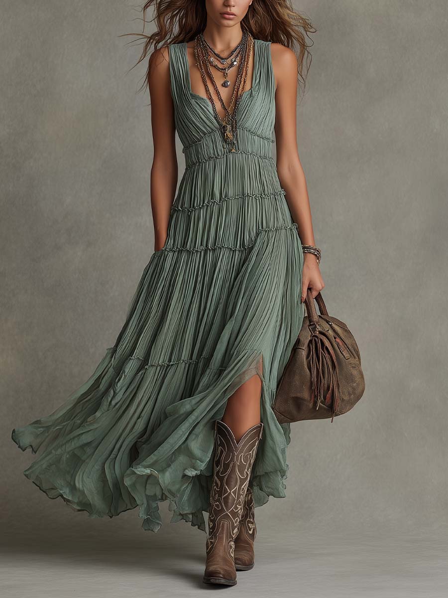 Ava Gathered V-Neck Maxi Dress for Women