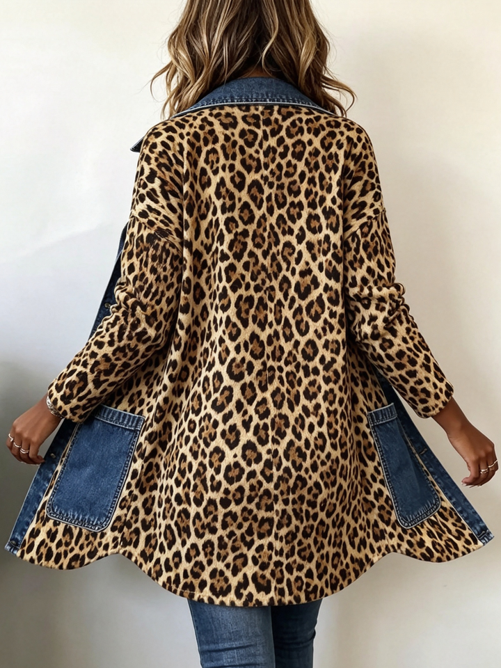 Liana – Long Leopard Print Denim Jacket